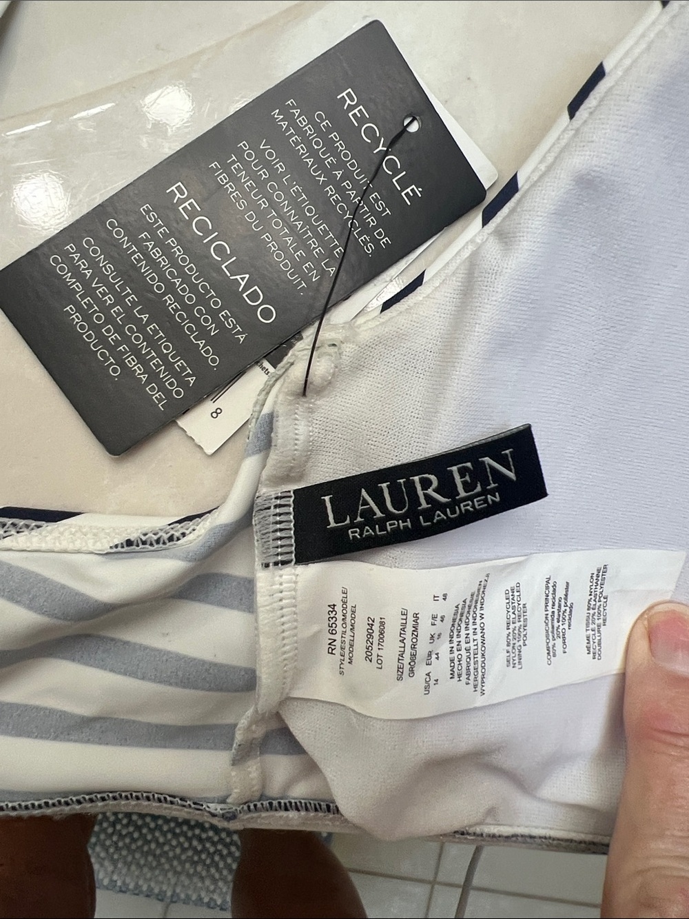 Lauren Ralph Lauren Women's Blue & White
Striped V-Neck Bikini Top Size 14 - Picture 10 of 14